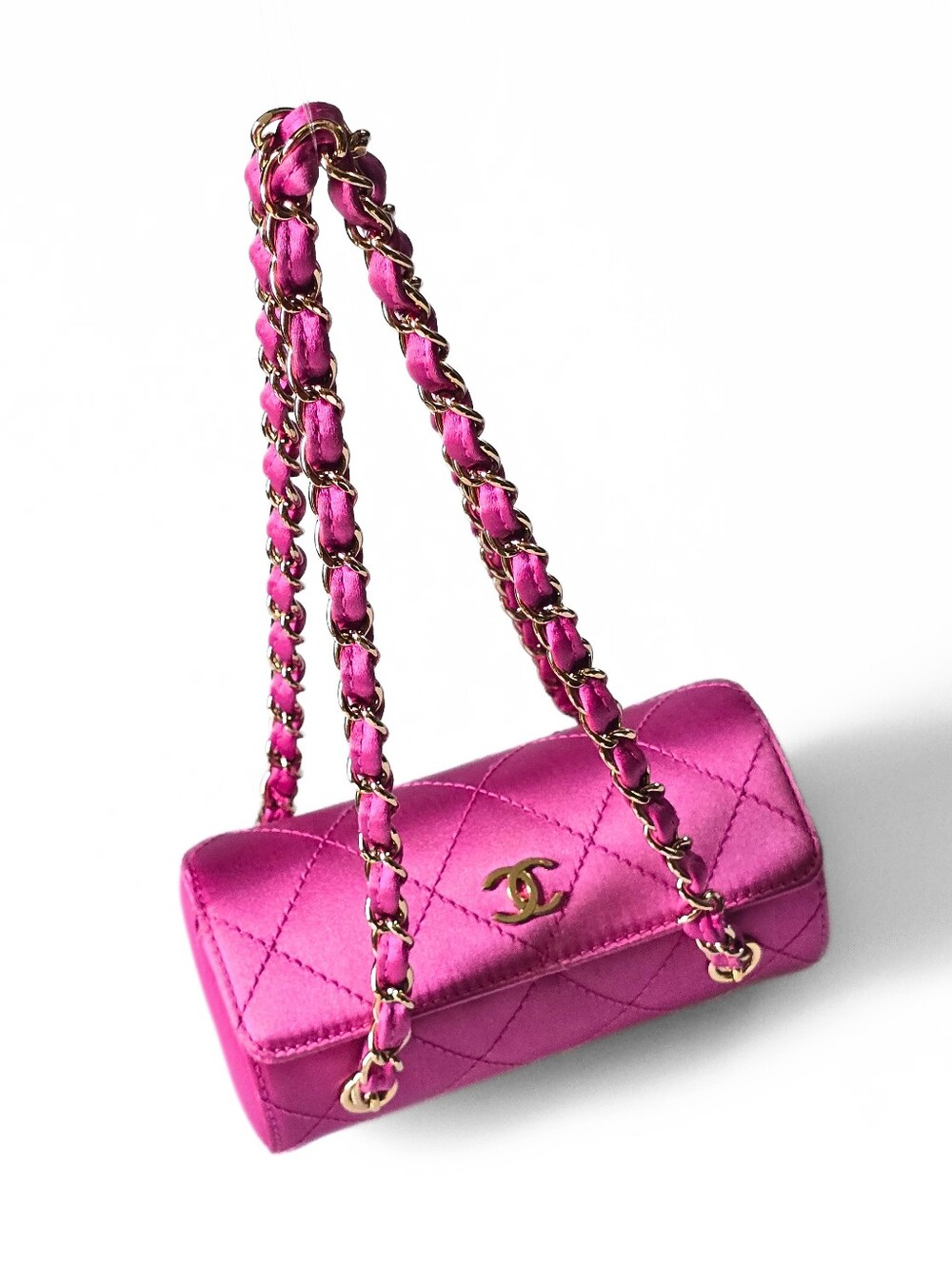 Chanel Mini Satin Barrel Bag Pink with 24K Gold-plated Hardware Vintage